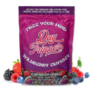 Daytripper Wildberry Odyssey Mushroom Gummies The DayTripper team is excited to introduce another psychoactive botanical edible from Daytripper: the Wildberry Odyssey Mushroom Gummies. Daytripper has been making waves with its innovative legal mushroom products, including the Electric Raspberry Mushroom Gummies and Strawberry Safari Mushroom Tablets. Each product is crafted to offer a unique blend of functional mushrooms and nootropic botanicals, providing a well-balanced sensory-enhancing experience. With mad honey, blue lotus, lion’s mane, reishi, and cordyceps, these psychoactive gummies are designed to heighten perception, enhance mood, and promote creative exploration. They offer an immersive yet controlled experience, making them perfect for those who want to unlock deeper self-reflection while staying mentally aware. Unlike psilocybin-based edibles, these legal mushroom gummies provide noticeable yet manageable effects, ensuring a smooth transition into a heightened level of consciousness. If you’re looking for a delicious, high-potency gummy that delivers clarity and awareness, these Wildberry Odyssey Gummies are a must-try. Daytripper Wildberry Odyssey Mushroom Gummies Daytripper has designed these high-potency legal mushroom gummies to offer a one-of-a-kind sensory-enhancing experience. Every resealable 10-count pouch contains gummies infused with a proprietary psychoactive blend of mad honey, blue lotus, lion’s mane, reishi, and cordyceps. This combination elevates mood, sharpens focus, and enhances self-awareness, making it an ideal option for users seeking a deep yet balanced psychoactive effect. What sets these legal mushroom gummies apart? They utilize a carefully curated mix of nootropics and botanicals that engage serotonin receptors, allowing for a smooth, controlled onset of effects. Unlike traditional edibles that may take longer to process, these gummies begin to manifest their effects within 30 to 60 minutes, offering a consistent, immersive experience without sudden spikes or overwhelming sensations. The synergy of mad honey and blue lotus works naturally with your body to deliver a well-rounded, controlled mushroom journey. The Daytripper Wildberry Odyssey Mushroom Gummies deliver a harmonious blend of relaxation and heightened perception. The infusion of mad honey and blue lotus promotes a gentle euphoria, while functional mushrooms like lion’s mane and cordyceps enhance cognitive function and clarity. These gummies are excellent for unwinding, creative exploration, or deep self-reflection, offering an approachable mushroom experience without the unpredictability of psilocybin. Featuring a bold wildberry flavor, these gummies provide a deliciously tart and sweet profile, making them an enjoyable way to experience a legal mushroom journey. Whether you’re looking for enhanced creativity, mood elevation, or a deeper connection to your thoughts, these gummies offer a powerful yet controlled effect that makes them stand out in the world of legal mushroom edibles. Their high-quality formulation ensures a smooth, lasting impact, giving users a unique and enjoyable nootropic experience. How Do I Use Daytripper’s Wildberry Odyssey Mushroom Gummies? Daytripper has carefully formulated these psychoactive legal mushroom edibles for exploring enhanced creativity, relaxation, and self-awareness. Due to their potency, we highly recommend that you follow the usage recommendations for a safe and enjoyable experience. Usage Guidelines: Start with 1 Gummy: This allows you to assess your personal tolerance. Wait 60 Minutes: Effects may take up to an hour to manifest. Increase Dosage Gradually: If desired, adjust the dosage slowly to achieve your preferred experience. Consume in a Comfortable Setting: These gummies may enhance sensory awareness, so a calm, familiar environment is recommended. Stay Hydrated: Drinking water supports absorption and helps maintain a balanced experience. Because these gummies contain active ingredients, they should be used responsibly. Combining mad honey, blue lotus, and functional mushrooms creates a unique experience that enhances perception, relaxation, and mental clarity. Flavor Profiles Wildberry A vibrant fusion of ripe, juicy berries, this flavor delivers the perfect balance of sweetness and tartness with every bite. The bold berry notes create a refreshing, mouthwatering experience, while the smooth finish leaves a delightful aftertaste. Each gummy bursts with natural fruit flavors, making every chew irresistibly delicious Product Features Daytripper Wildberry Odyssey Mushroom Gummies – 10-count resealable pack Infused with a proprietary blend of mad honey, blue lotus, and functional mushrooms Designed to promote heightened sensory perception, relaxation, and self-reflection Fast-absorbing formula for a quicker onset of effects Legal mushroom gummies with natural psychoactive properties Non-psilocybin mushroom gummies for a controlled experience Vegan, plant-based, and made with all-natural ingredients Wildberry-flavored mushroom gummies with a bold, juicy berry taste Lab-tested for quality, potency, and safety Ingredients: Cordyceps, Reishi, Lion’s Mane, Blue Lotus, Mad Honey, Color Added, Natural Flavor, Citric Acid, Pectin, Distilled Water, Cane Sugar, Tapioca Syrup